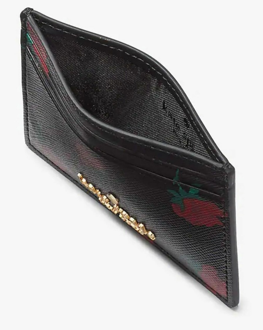 Kate Spade New York Kate Spade New York Madison Rose Toss Printed Small Slim Card Holder Black Multi | Card & ID Cases