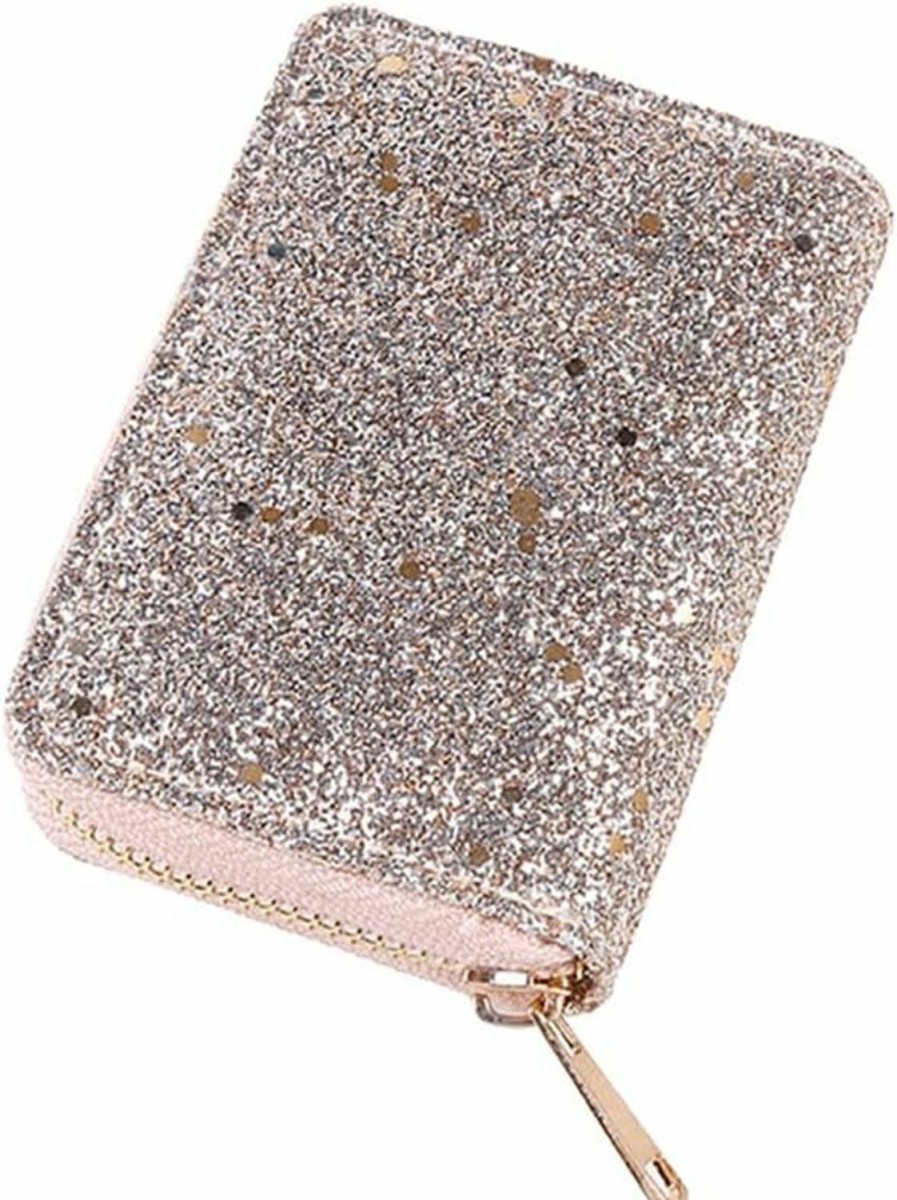 UUYYEO Uuyyeo Pu Leather Credit Card Holder Glitter Zipper Card Case Wallet Id Card Holder Organizer Business Name Card Holder For Women Girls Black | Card & ID Cases