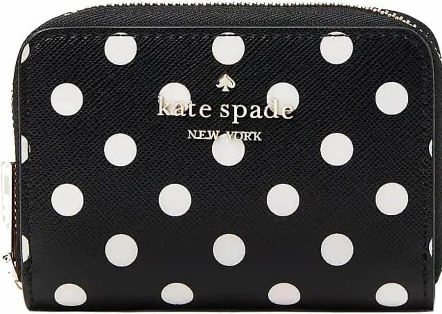 Kate Spade New York Kate Spade Ny Cheers Charming Dot Boxed Zip Card Case Wallet - Black / White | Card & ID Cases