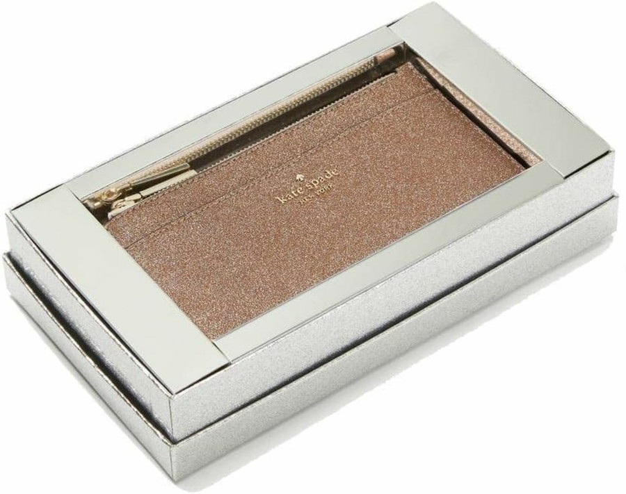 Kate Spade New York Kate Spade Wallet For Women Shimmy Boxed Large Slim Card Holder Glitter, Rose Gold | Card & ID Cases