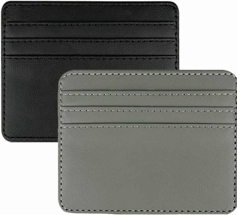 Teensery Teensery 2 Pcs Credit Card Holder Leather Card Pocket Wallet Slim Card Case Holder For Men And Women (Black & Grey) | Card & ID Cases