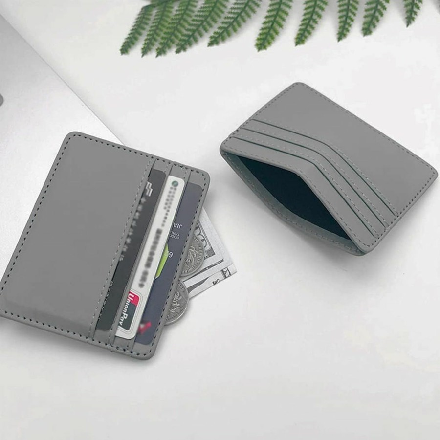 Teensery Teensery 2 Pcs Credit Card Holder Leather Card Pocket Wallet Slim Card Case Holder For Men And Women (Black & Grey) | Card & ID Cases