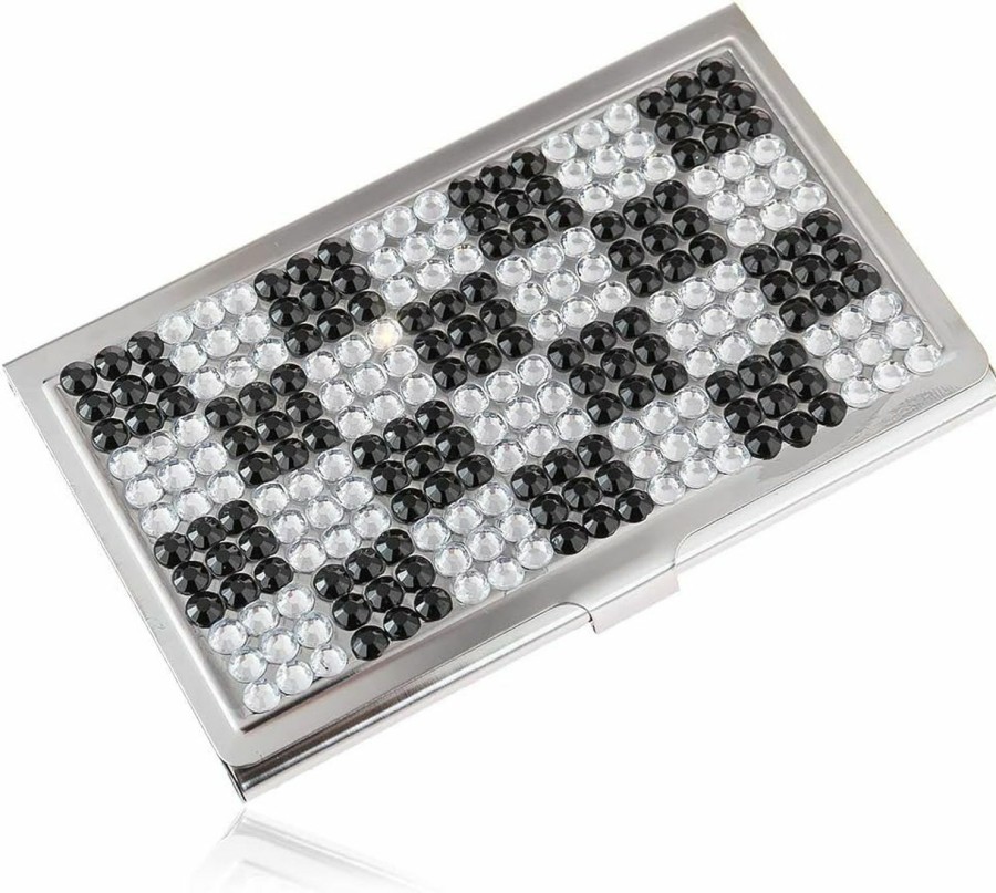 Global_Shopper Global_Shopper Fashion Premium Block Design Crystal Business Card Holder,Portable Bling Id Name Card Case,Rhinestone Work Card Box For Women(1Pc,Block Design) | Card & ID Cases