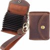 Fasjosma Fasjosma Genuine Leather Credit Card Wallet Holder,Credit Card Organizer For Women Men,Small Coin Purse Wallet Keychain,Wine | Card & ID Cases