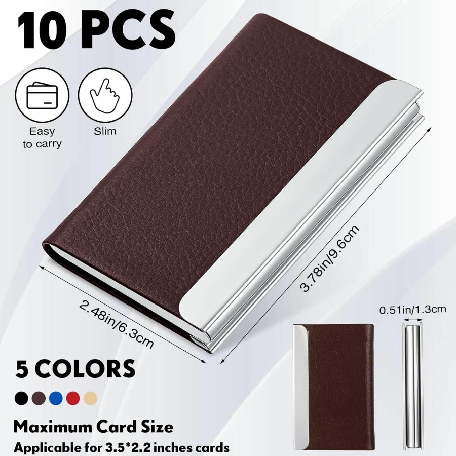 Yexiya Yexiya 10 Pcs Business Card Holder Case Bulk Professional Pu Leather Stainless Steel With Magnetic Closure Card Wallet For Credit Id Card Women Men Office Accessories (Rustic Colors, Vintage Style) | Card & ID Cases