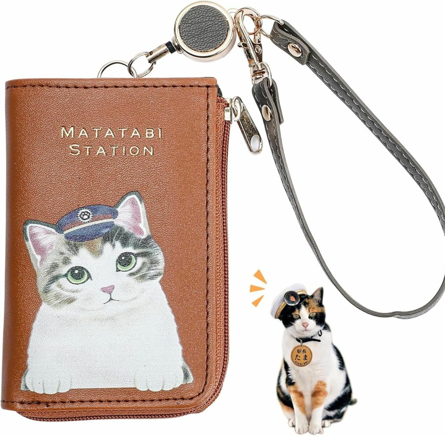 AGRIMONY Agrimony Cat Credit Card Holder Small Keychain Wallet For Women Girls-Leather Card Case Coin Purse Retractable Zipper Thread Wristlet Id Card Wallets - Gifts For Cat Lovers, Green Cat | Card & ID Cases