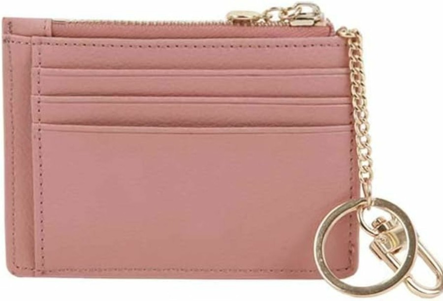 JNJSTELLA Women'S Genuine Leather Card Case Holder Pocket Keychain Wallet Purse (Indi Pink) | Card & ID Cases