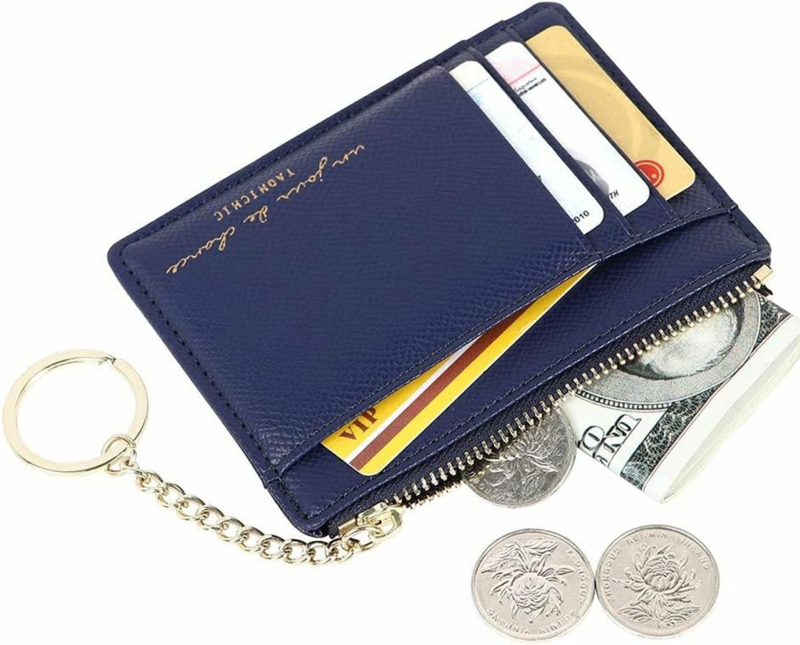 Cynure Women'S 8 Cards Slim Minimalist Card Holder Coin Changes Purse Keychain Front Pocket Wallet | Card & ID Cases