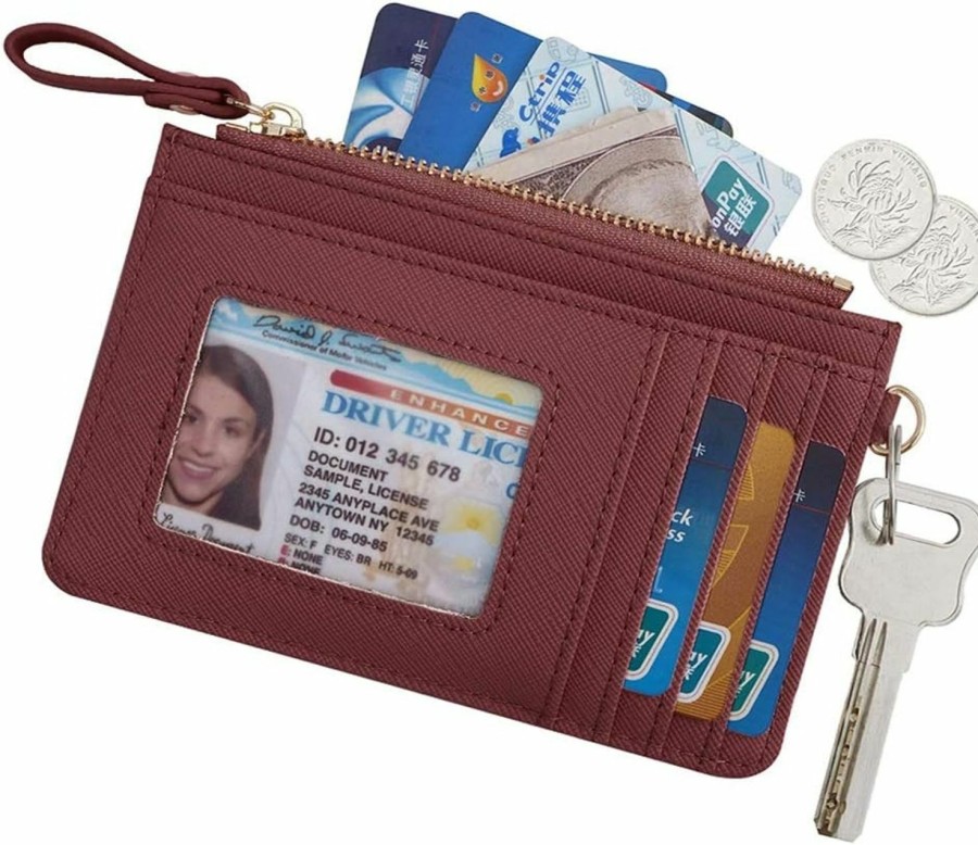 Aiyo Nice Aiyo Nice Women Slim Rfid Card Case Holder Wristlet Zip Id Case Wallet Small Leather Wallet Coin Purse With Keychain | Card & ID Cases