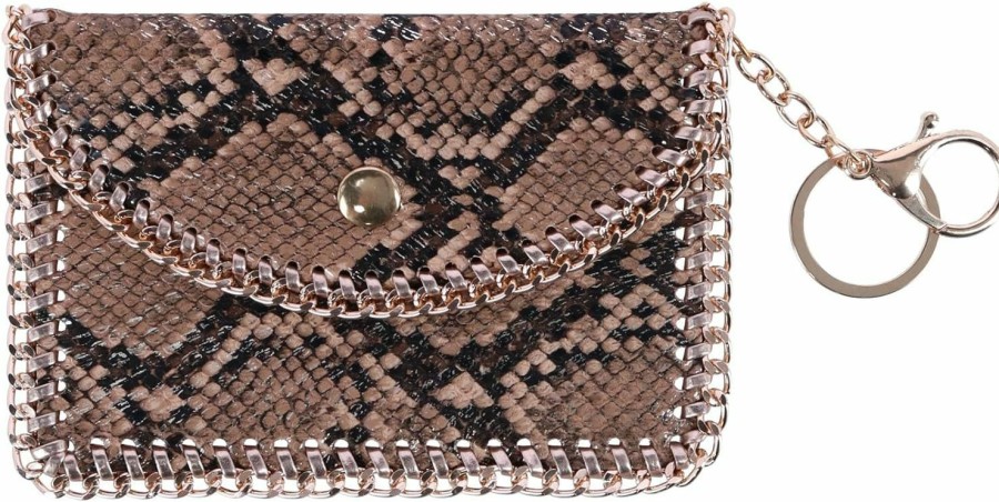 CTM Ctm Women'S Snakeskin Card Case Keychain, Brown | Card & ID Cases