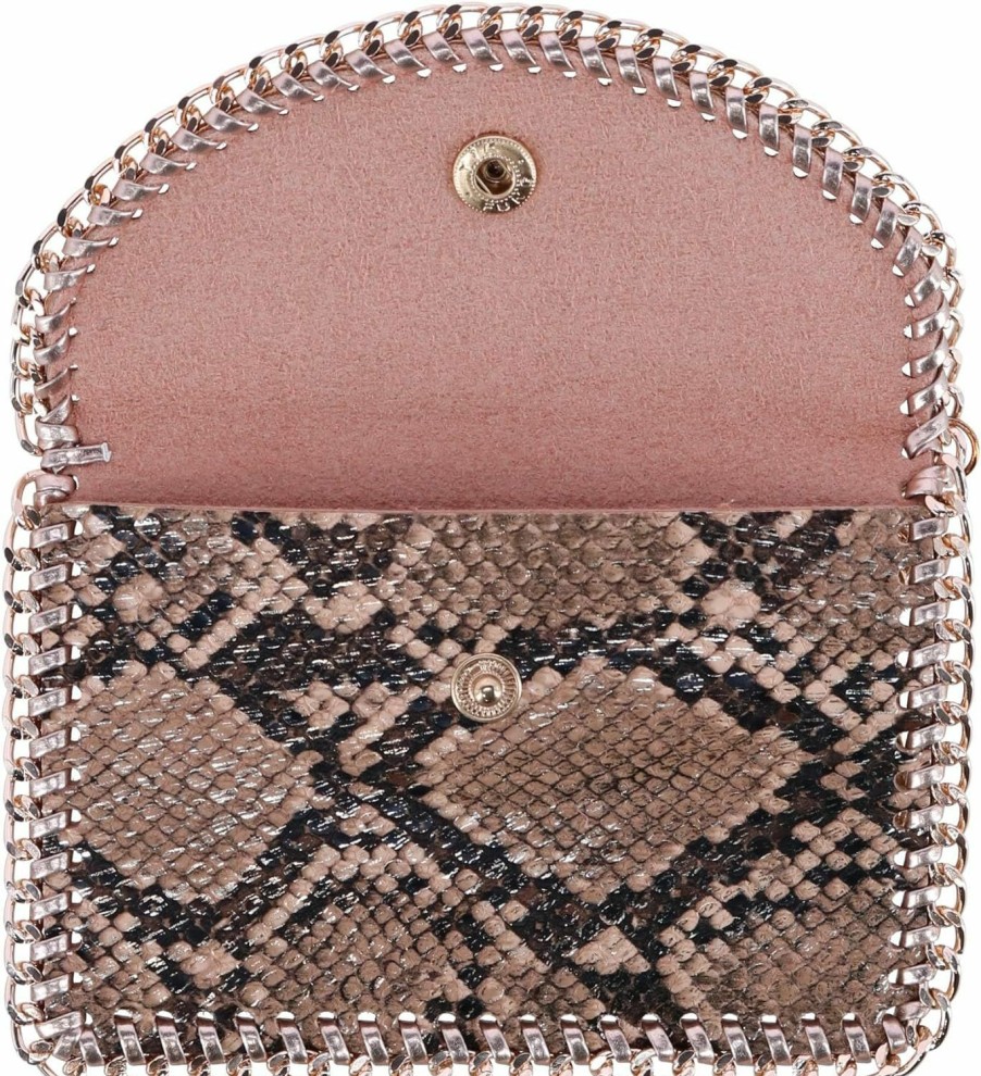 CTM Ctm Women'S Snakeskin Card Case Keychain, Brown | Card & ID Cases