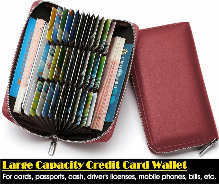 angimi Angimi Women'S Credit Card Wallet Large Card Holder Rfid Wallet For Women Multi Card Organizer Wallet With Zipper (Black) | Card & ID Cases