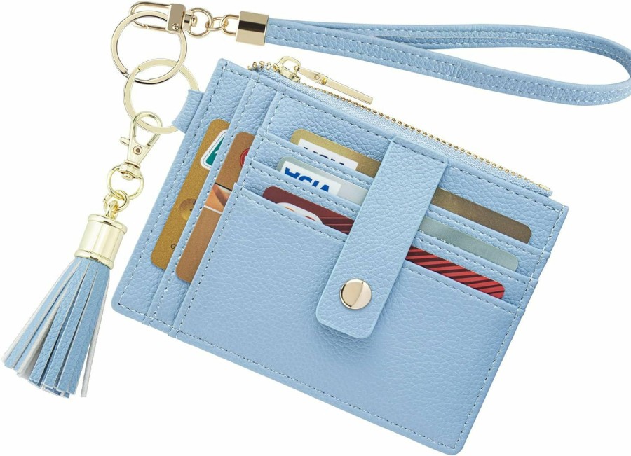 New Fashion Kingdom New Fashion Kingdom Wristlet Keychain Wallet For Women Slim Rfid Blocking Credit Card Holder Wristlet Wallet Small Compact Leather Wallet For Women (Silvery) | Card & ID Cases