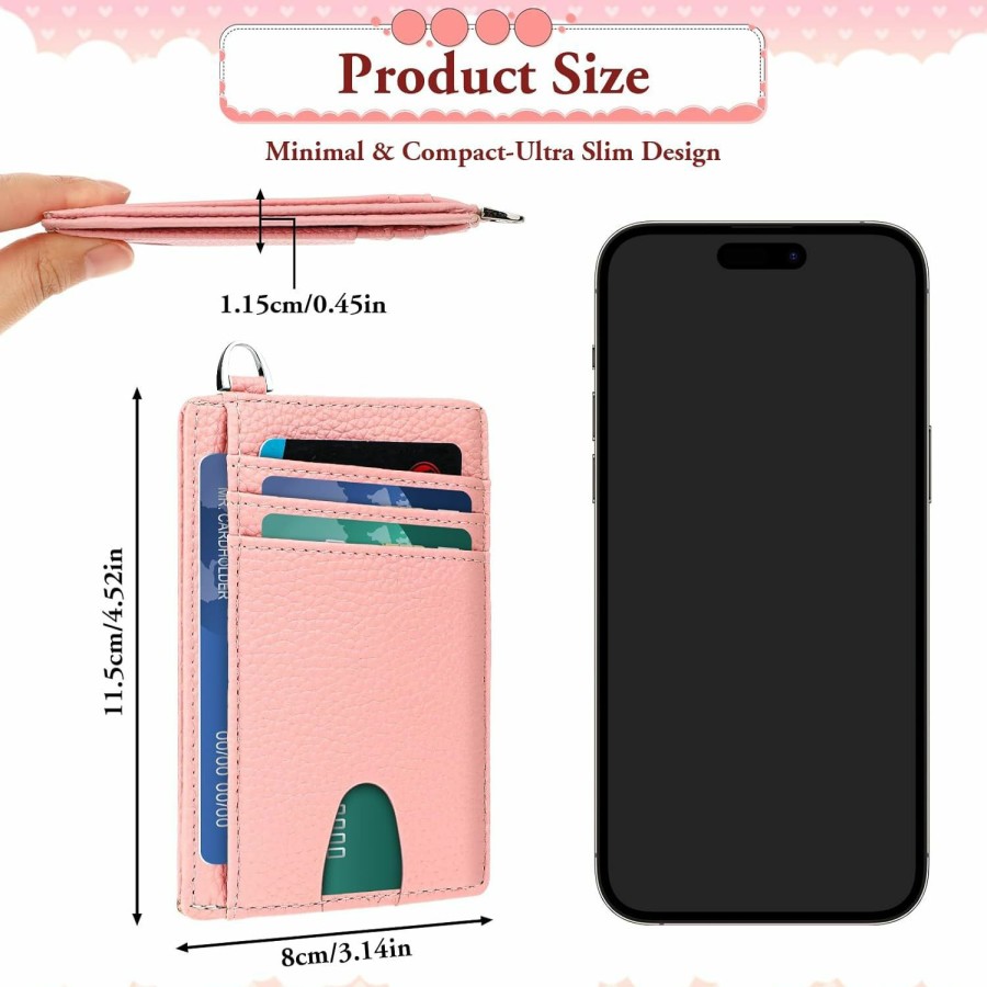 Lusofie Lusofie Slim Minimalist Pocket Wallet Rfid Blocking Credit Card Holder Wallet For Women, Pu Leather Card Case Wallet Women With Id Window(Pink) | Card & ID Cases