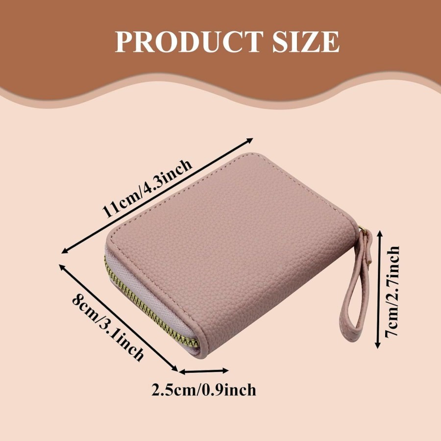 AdiStylinno Adistylinno Credit Card Holder, 11 Card Slots Pu Leather Card Wallet Holder Portable Uni Small Accordion Style Card Case Wallet With Zipper (A, Pink) | Card & ID Cases