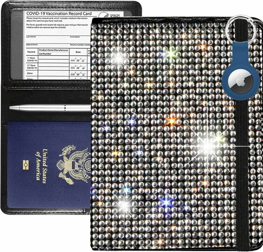 LIFUTOPIA Lifutopia Bling Passport Vaccine Card Drive License Holder Combo W/Airtag Keychian, Glitter Rfid Blocking Credit Card Holder Travel Wallets Cover Case For Men Women Colorful | Card & ID Cases