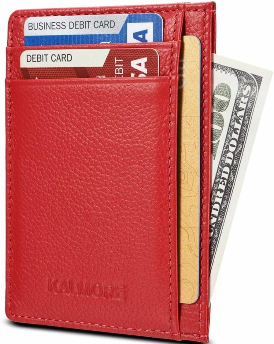 KALMORE Kalmore Uni-Adult'S Petite Credit Card Holder Leather Slim Minimalist Wallet, Red, Classic | Card & ID Cases