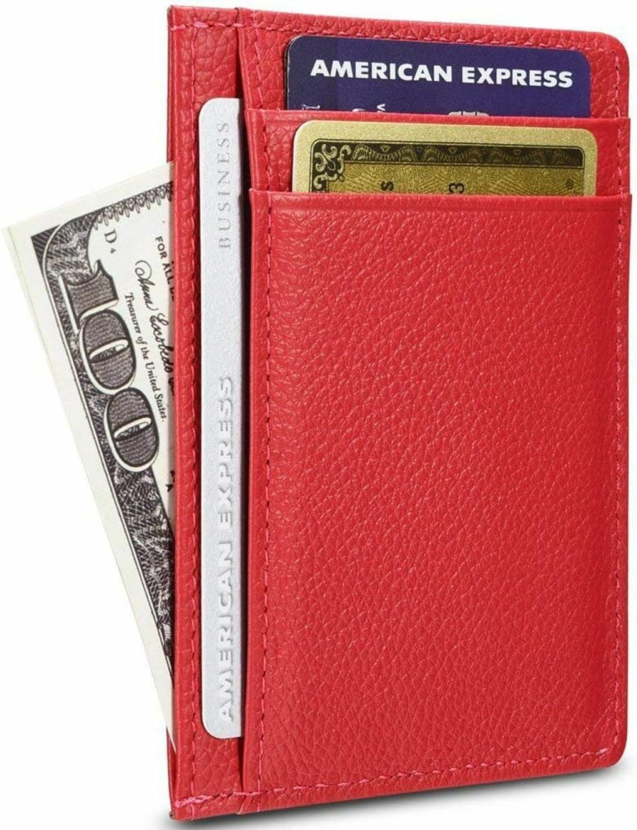 KALMORE Kalmore Uni-Adult'S Petite Credit Card Holder Leather Slim Minimalist Wallet, Red, Classic | Card & ID Cases