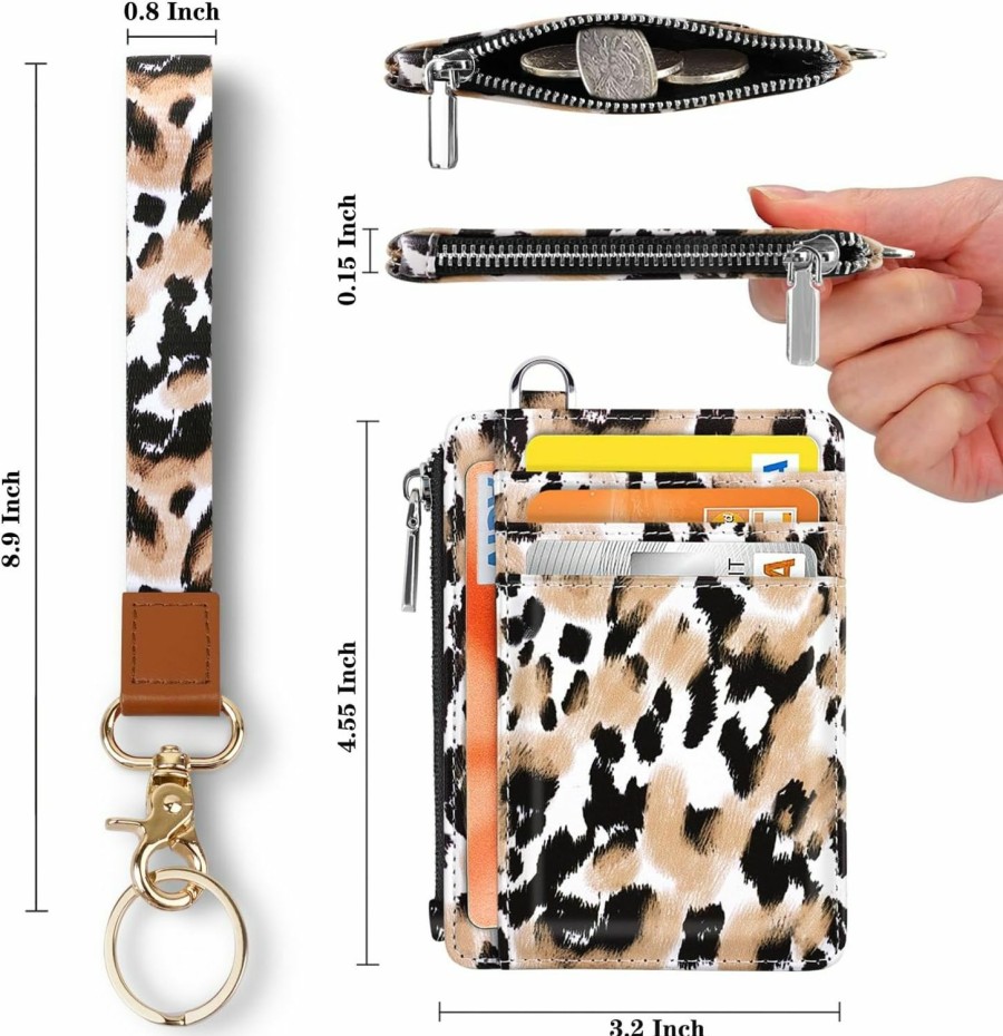 WAVEYU Waveyu Credit Card Case Holder With Wristlet Keychain, Lanyard For Women, Slim Lanyard Wallet With 6 Card Slots,1 Id Window,1 Zipper Pocket, Brown | Card & ID Cases