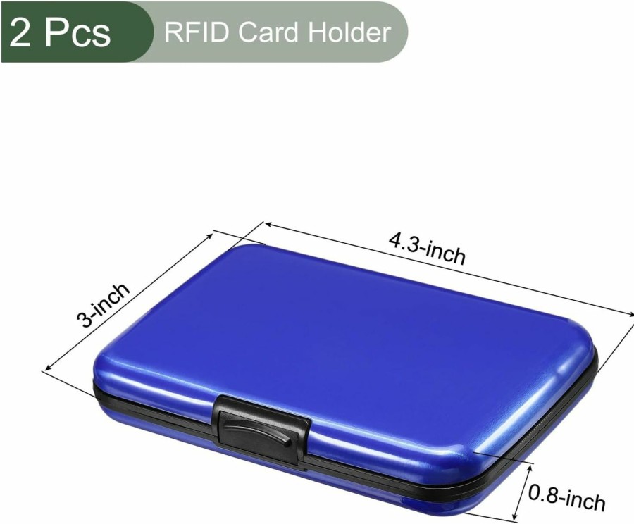 YOKIVE Yokive 2 Pcs Rfid Credit Card Holder, Aluminum Men Women Wallet | Metal Hard Card Case, Great For Business Cards, Access Cards (Blue, 4.3-Inch) | Card & ID Cases