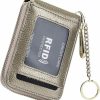 YaJaMa Yajama Card Wallet Genuine Leather Rfid Blocking Id Credit Card Case With Keychain Key Walet Women Men (Black) | Card & ID Cases