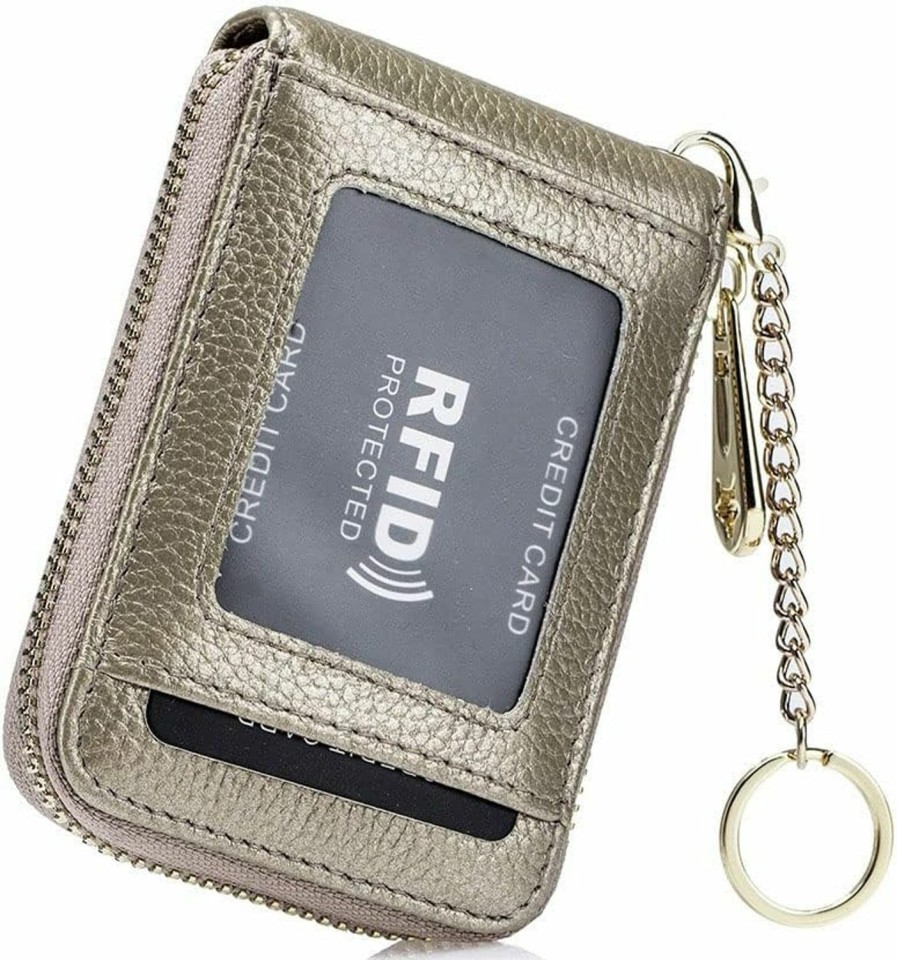 YaJaMa Yajama Card Wallet Genuine Leather Rfid Blocking Id Credit Card Case With Keychain Key Walet Women Men (Black) | Card & ID Cases