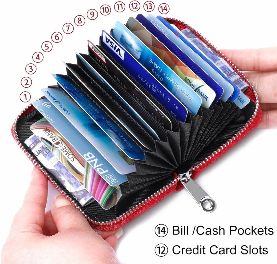 FEITH&FELLY Feith&Felly Genuine Leather Credit Card Holder Rfid Small Zipper Card Case Wallet For Women & Men | Card & ID Cases