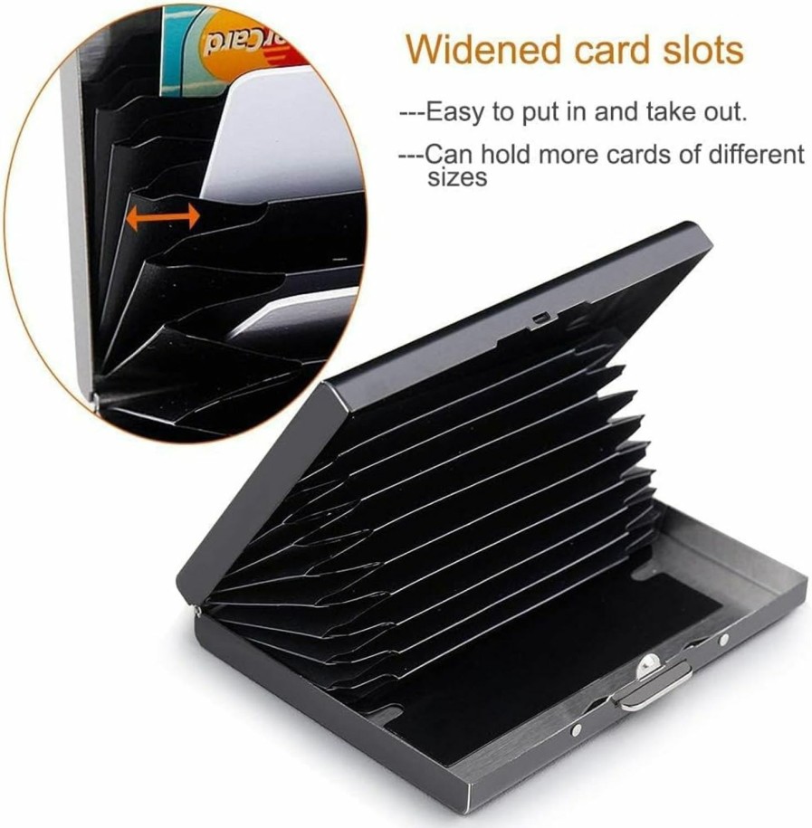 Generic Slim Wallet 6 Slots Rfid Protected Metal Card Holder For Men & Women Shiny (Black) | Card & ID Cases