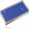 BlingtoTooth Fashion Portable Royal Blue Crystal Business Card Case,Exclusive Bling Credit Card Holder,Rhinestone Id Name Card Box For Women | Card & ID Cases