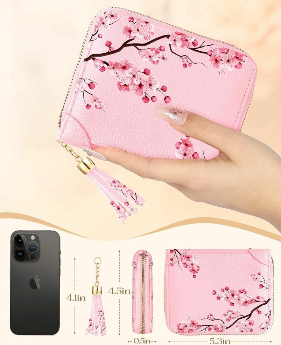 Bistup Bistup 40 Slots Credit Card Holder For Women Girls Cute Rfid Blocking Card Organizer Leather Cardholder Protector For Lady Female Large Capacity Size Big Zipper Wallet Flower Pretty Aesthetic | Card & ID Cases