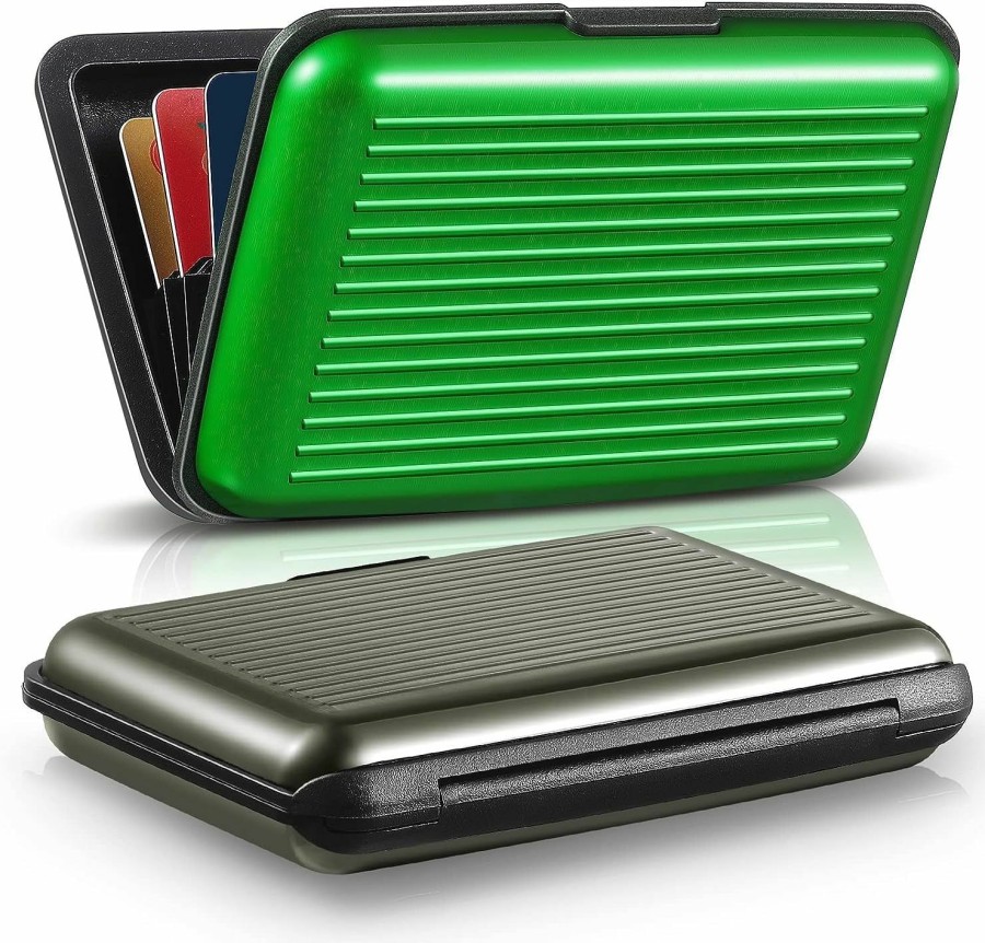 Generic 2 Pieces Credit Card Holder Slim Mini Rfid Blocking Credit Card Protector Aluminum Business Card Case For Women Men (Green, Gray) | Card & ID Cases