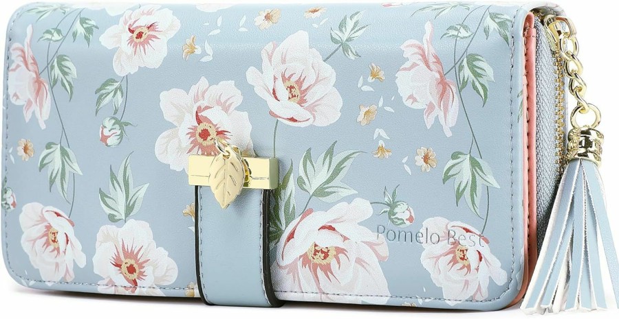 Pomelo Best Women'S Wallets Rfid Blocking Card Case Clutch Wallet For Women With Multiple Card Holder And Cellphone Compartment, Grayish Blue | Card & ID Cases